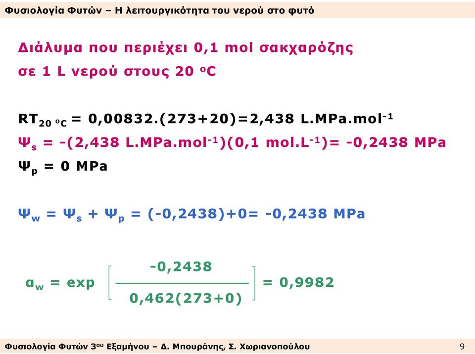 l -1 )= -0,2438 MPa Ψ p = 0 MPa Ψ w = Ψ s + Ψ p = (-0,2438)+0= -0,2438 MPa -0,2438