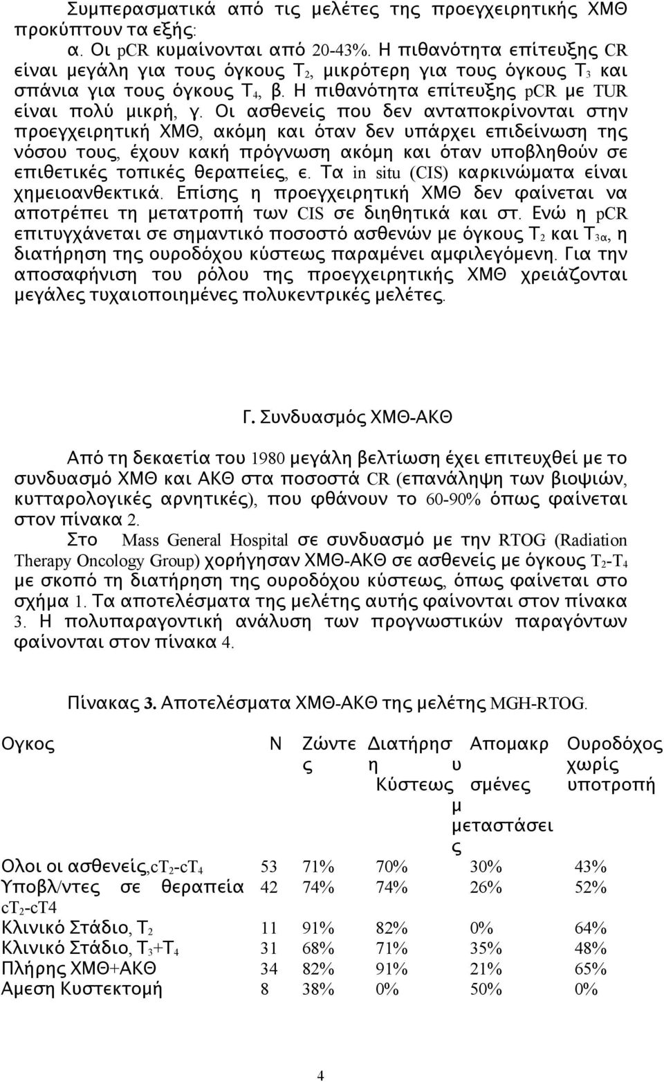 Οι ασθενείς που δεν ανταποκρίνονται στην προεγχειρητική ΧΜΘ, ακόμη και όταν δεν υπάρχει επιδείνωση της νόσου τους, έχουν κακή πρόγνωση ακόμη και όταν υποβληθούν σε επιθετικές τοπικές θεραπείες, ε.