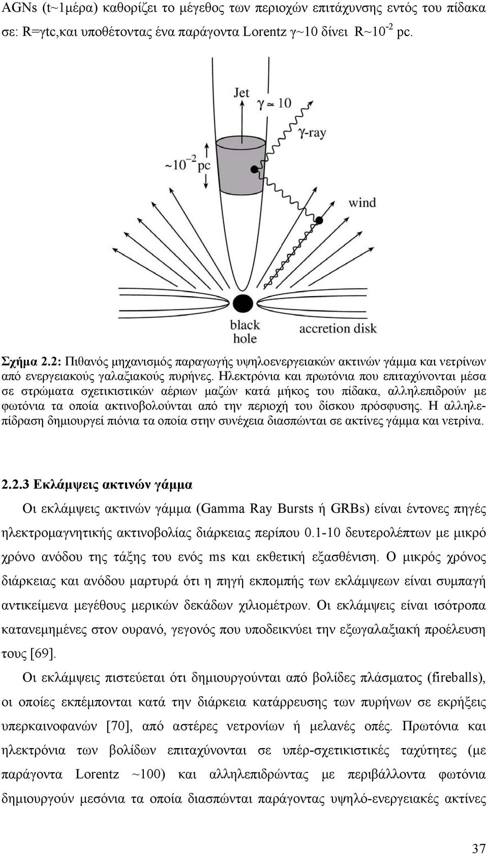 Ηλεκτρόνια και πρωτόνια που επιταχύνονται έσα σε στρώατα σχετικιστικών αέριων αζών κατά ήκος του πίδακα, αλληλεπιδρούν ε φωτόνια τα οποία ακτινοβολούνται από την περιοχή του δίσκου πρόσφυσης.