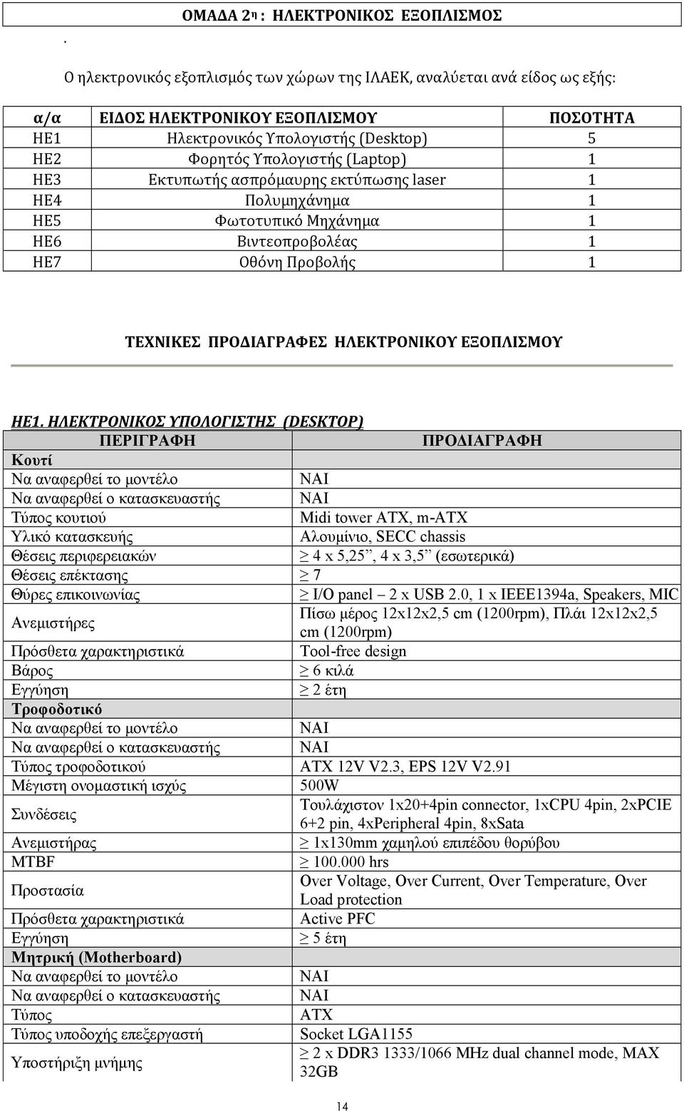 ΗΛΕΚΤΡΟΝΙΚΟΥ ΕΞΟΠΛΙΣΜΟΥ ΗΕ1.