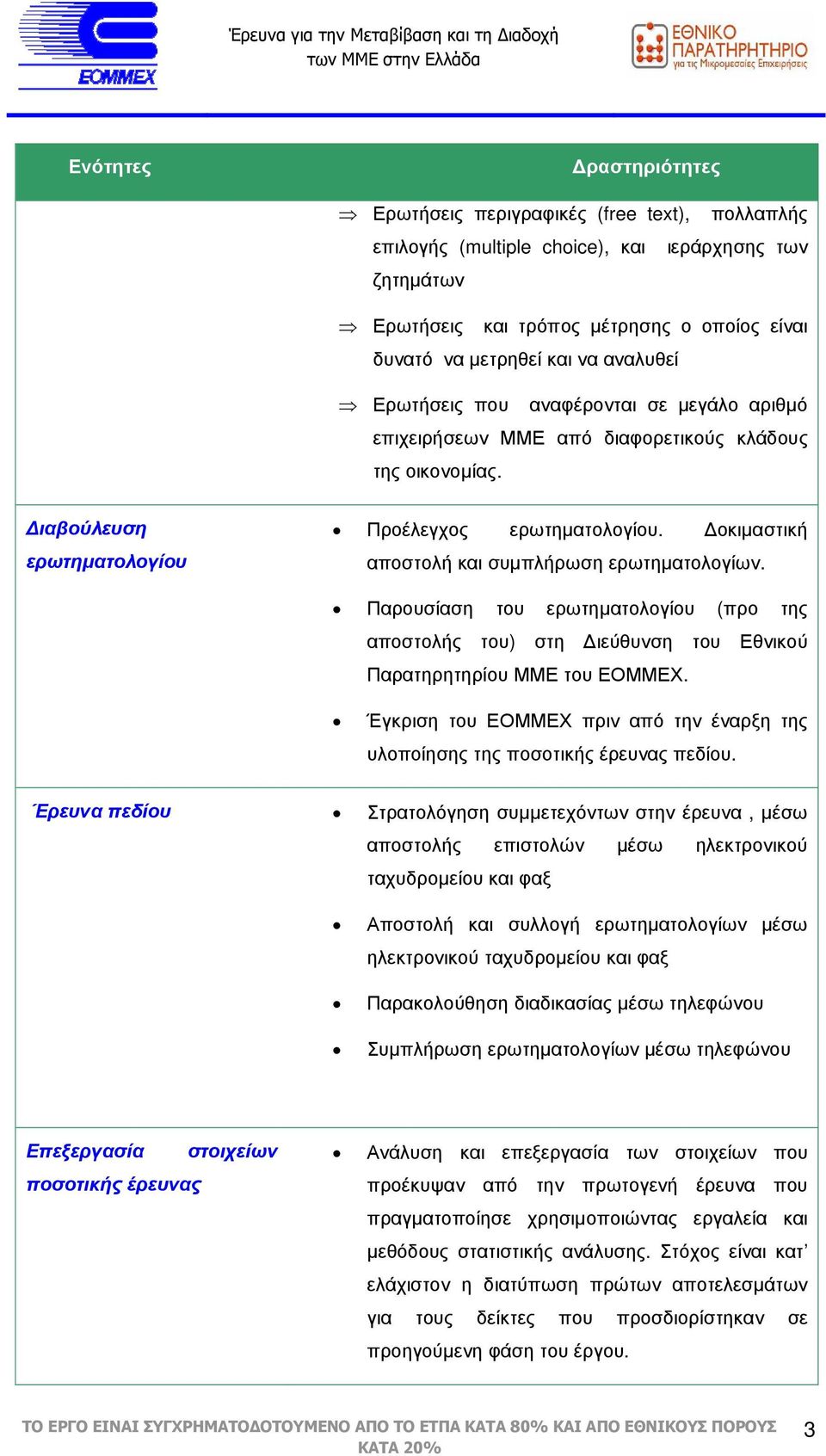 οκιµαστική αποστολή και συµπλήρωση ερωτηµατολογίων. Παρουσίαση του ερωτηµατολογίου (προ της αποστολής του) στη ιεύθυνση του Εθνικού Παρατηρητηρίου ΜΜΕ του ΕΟΜΜΕΧ.