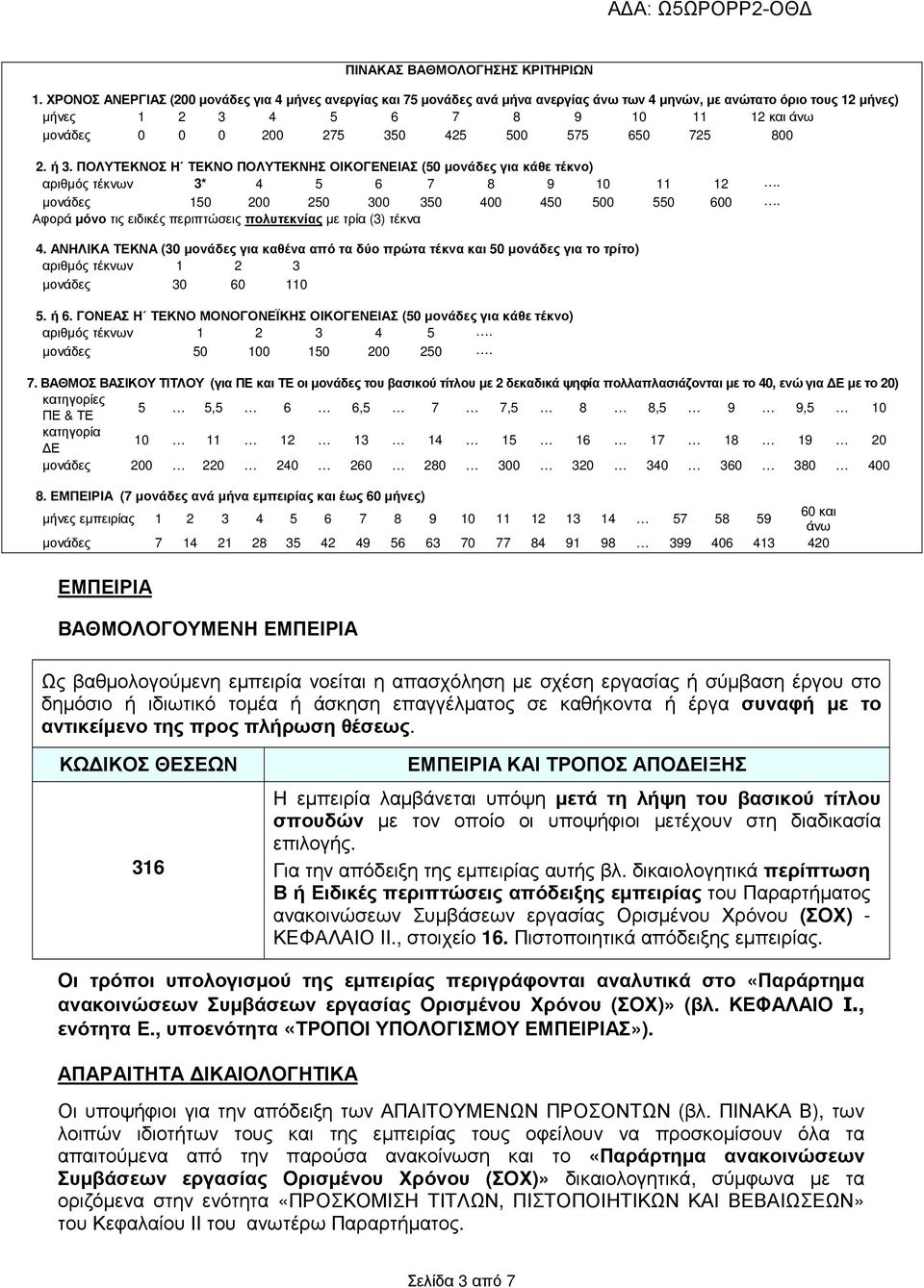 425 500 575 650 725 800 2. ή 3. ΠΟΛΥΤΕΚΝΟΣ Η ΤΕΚΝΟ ΠΟΛΥΤΕΚΝΗΣ ΟΙΚΟΓΕΝΕΙΑΣ (50 µονάδες για κάθε τέκνο) αριθµός τέκνων 3* 4 5 6 7 8 9 10 11 12. µονάδες 150 200 250 300 350 400 450 500 550 600.