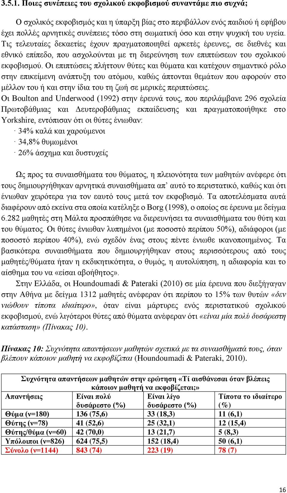 στην ψυχική του υγεία. Τις τελευταίες δεκαετίες έχουν πραγματοποιηθεί αρκετές έρευνες, σε διεθνές και εθνικό επίπεδο, που ασχολούνται με τη διερεύνηση των επιπτώσεων του σχολικού εκφοβισμού.