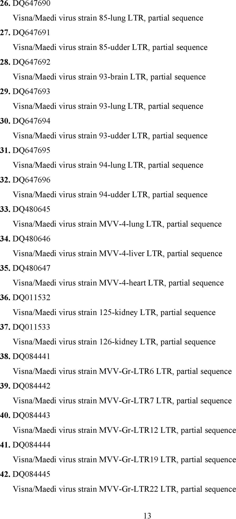 DQ647694 Visna/Maedi virus strain 93-udder LTR, partial sequence 31. DQ647695 Visna/Maedi virus strain 94-lung LTR, partial sequence 32.
