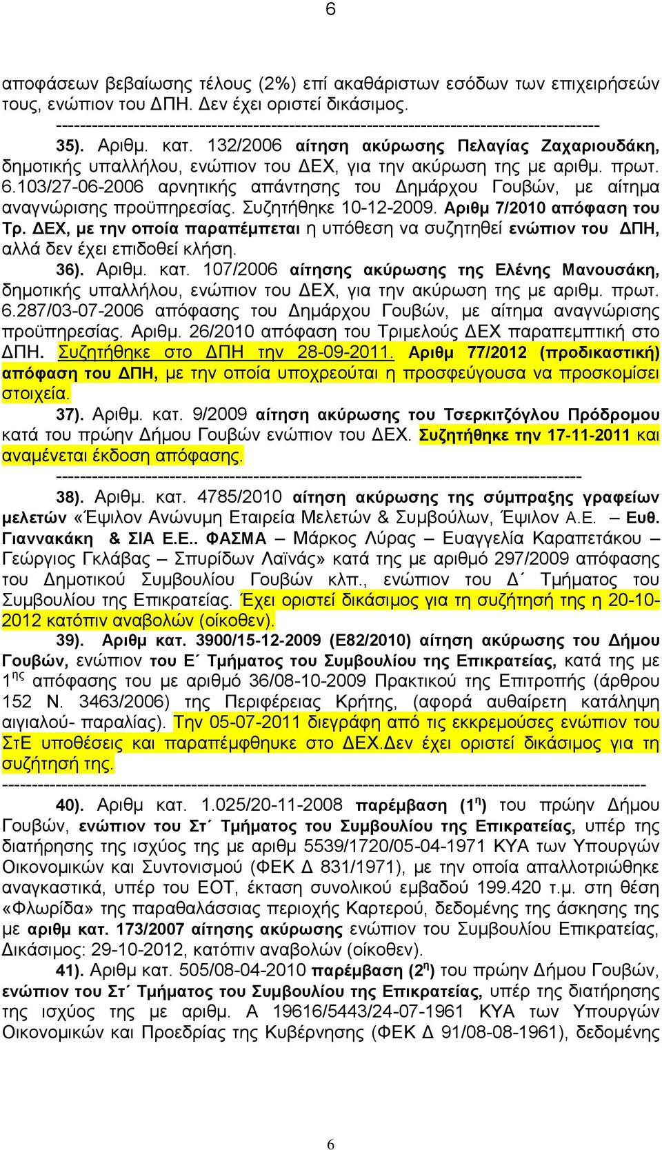 132/2006 αίτηση ακύρωσης Πελαγίας Ζαχαριουδάκη, δημοτικής υπαλλήλου, ενώπιον του ΔΕΧ, για την ακύρωση της με αριθμ. πρωτ. 6.