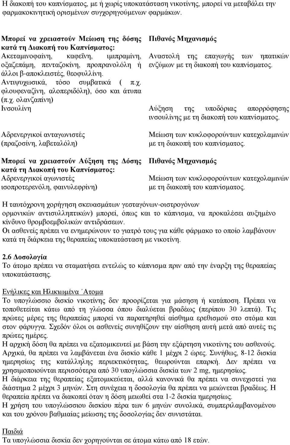 ή ελδχκσλ κε ηε δηαθνπή ηνπ θαπλίζκαηνο. άιινη β-απνθιεηζηέο, ζενθπιιίλε. Αληηςπρσζηθά, ηφζν ζπκβαηηθά ( π.ρ. θινπθελαδίλε, αινπεξηδφιε), φζν θαη άηππα (π.ρ. νιαλδαπίλε) Ιλζνπιίλε Αχμεζε ηεο ππνδφξηαο απνξξφθεζεο ηλζνπιίλεο κε ηε δηαθνπή ηνπ θαπλίζκαηνο.