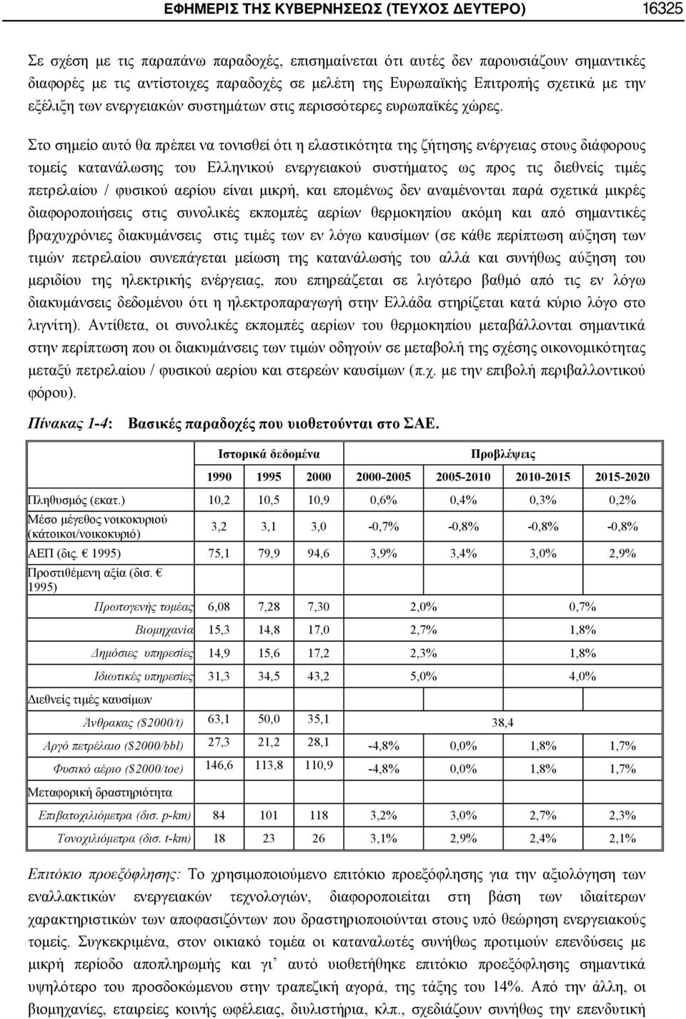 Στο σημείο αυτό θα πρέπει να τονισθεί ότι η ελαστικότητα της ζήτησης ενέργειας στους διάφορους τομείς κατανάλωσης του Ελληνικού ενεργειακού συστήματος ως προς τις διεθνείς τιμές πετρελαίου / φυσικού