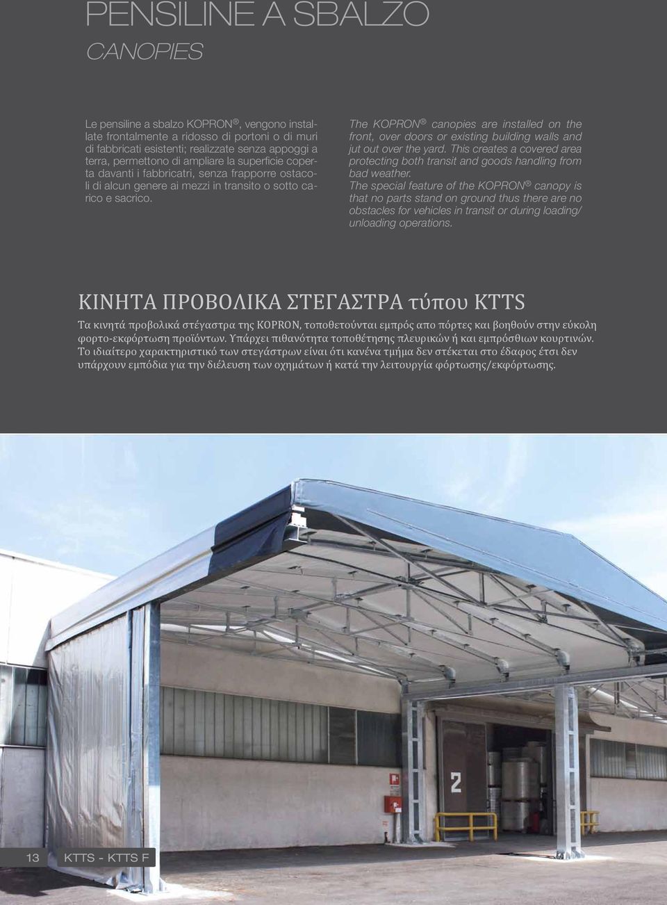 The KOPRON canopies are installed on the front, over doors or existing building walls and jut out over the yard.