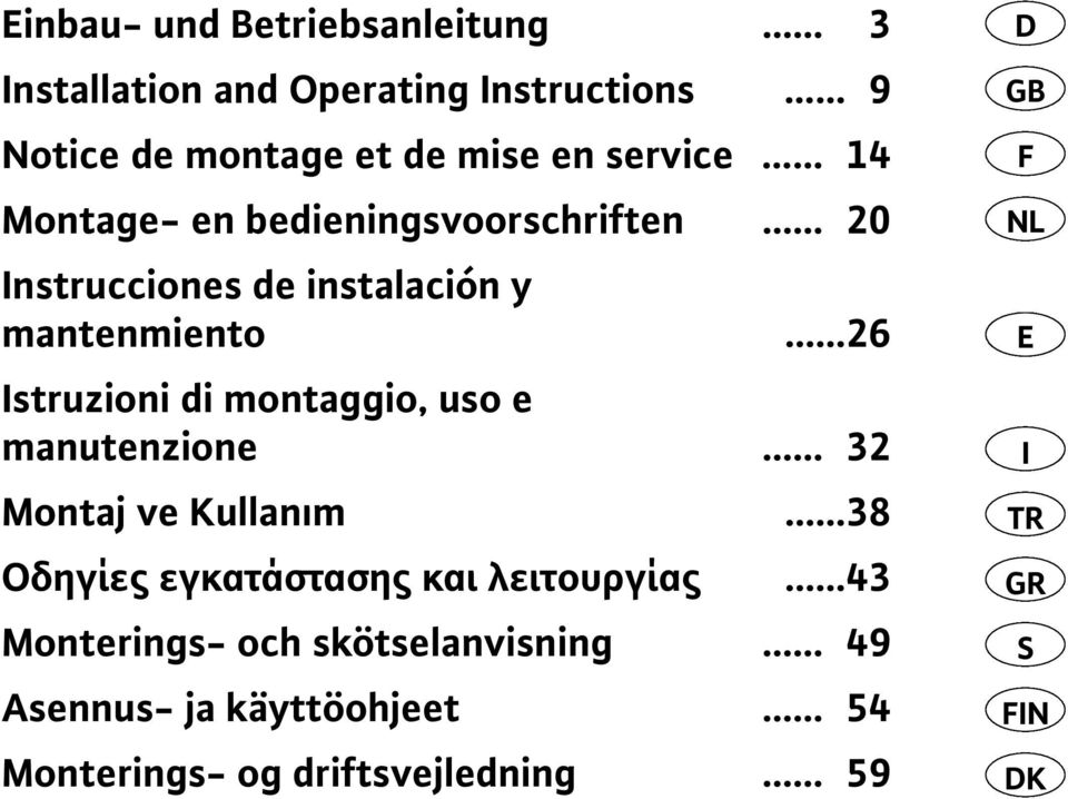 manutenzione Montaj ve Kullanım Οδηγίες εγκατάστασης και λειτουργίας Monterings- och skötselanvisning Asennus-