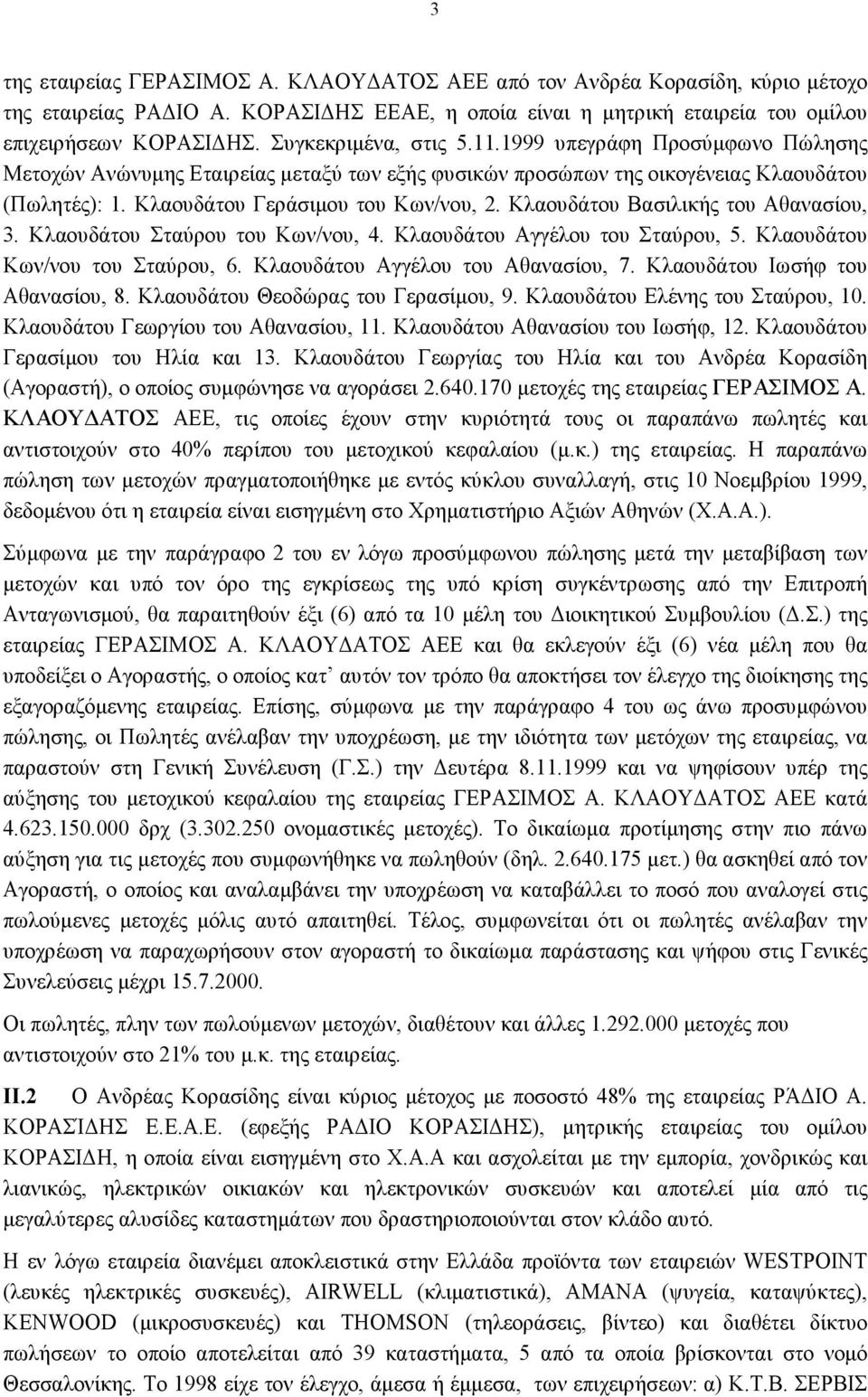 Κλαουδάτου Βασιλικής του Αθανασίου, 3. Κλαουδάτου Σταύρου του Κων/νου, 4. Κλαουδάτου Αγγέλου του Σταύρου, 5. Κλαουδάτου Κων/νου του Σταύρου, 6. Κλαουδάτου Αγγέλου του Αθανασίου, 7.