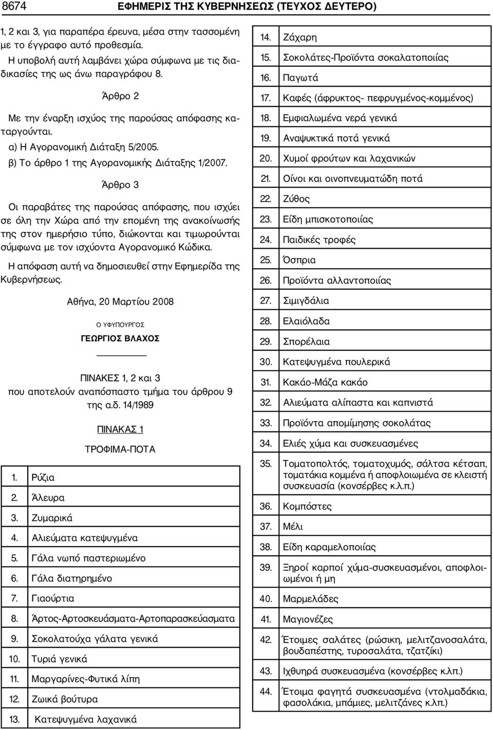 β) Το άρθρο 1 της Αγορανομικής Διάταξης 1/2007.