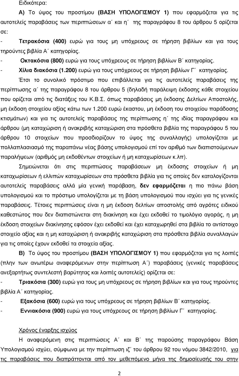 200) ευρώ για τους υπόχρεους σε τήρηση βιβλίων Γ κατηγορίας.