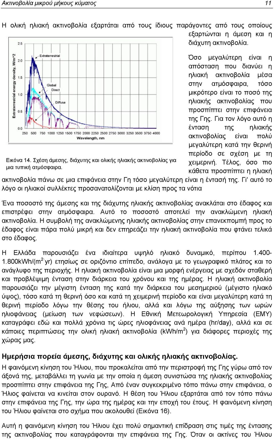 Όσο µεγαύτερη είναι η απόσταση που διανύει η ηιακή ακτινοβοία µέσα στην ατµόσφαιρα, τόσο µικρότερο είναι το ποσό της ηιακής ακτινοβοίας που προσπίπτει στην επιφάνεια της Γης.