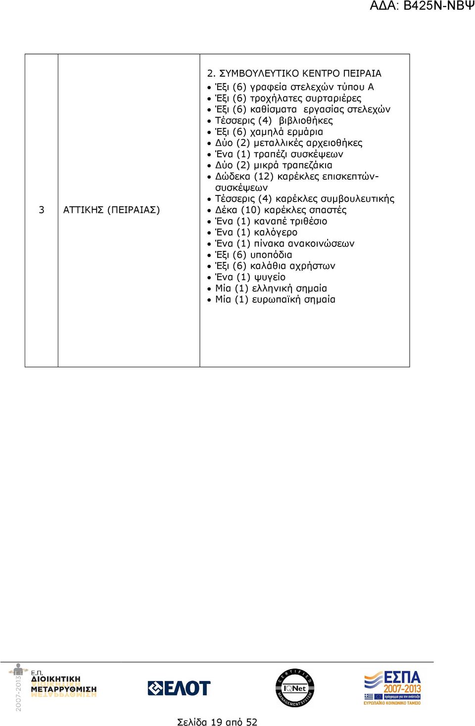 βιβλιοθήκες Έξι (6) χαµηλά ερµάρια ύο (2) µεταλλικές αρχειοθήκες Ένα (1) τραπέζι συσκέψεων ύο (2) µικρά τραπεζάκια ώδεκα (12) καρέκλες