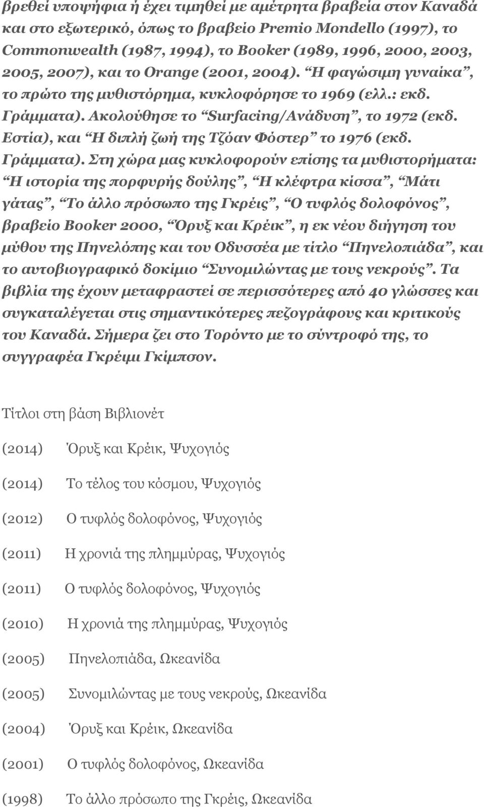 Εστία), και Η διπλή ζωή της Τζόαν Φόστερ το 1976 (εκδ. Γράμματα).