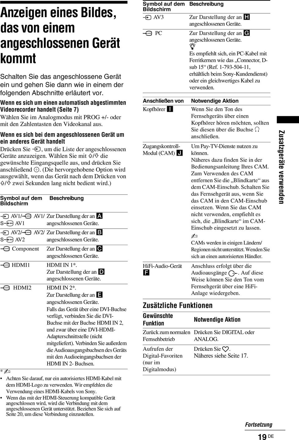 Wenn es sich bei dem angeschlossenen Gerät um ein anderes Gerät handelt Drücken Sie, um die Liste der angeschlossenen Geräte anzuzeigen.