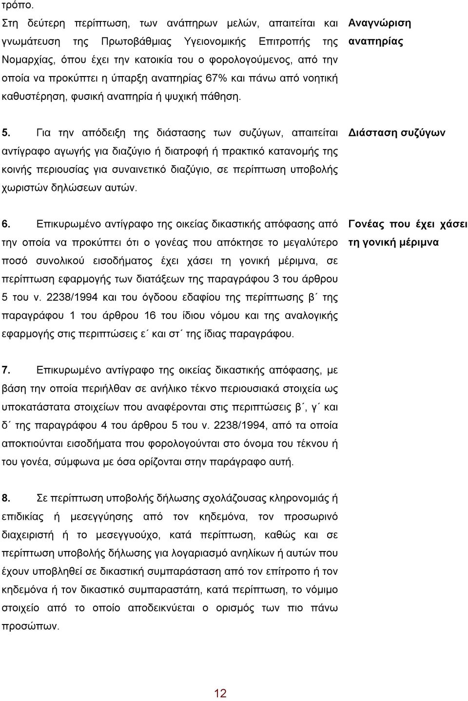 ύπαρξη αναπηρίας 67% και πάνω από νοητική καθυστέρηση, φυσική αναπηρία ή ψυχική πάθηση. Αναγνώριση αναπηρίας 5.