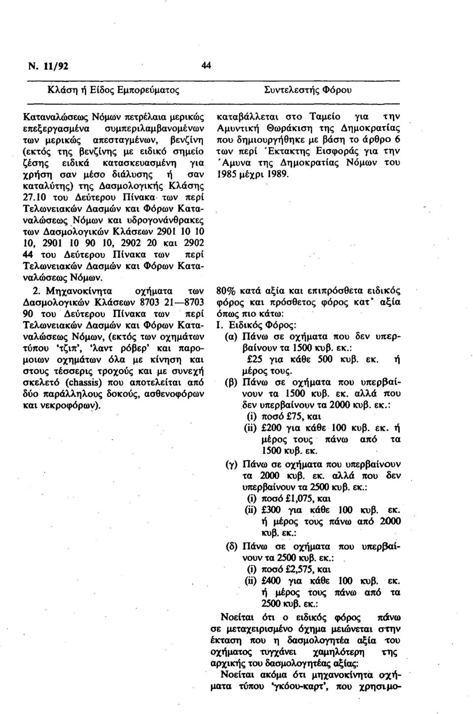 10 του Δεύτερου Πίνακα των περί Νόμων και υδρογονάνθρακες των Δασμολογικών Κλάσεων 29