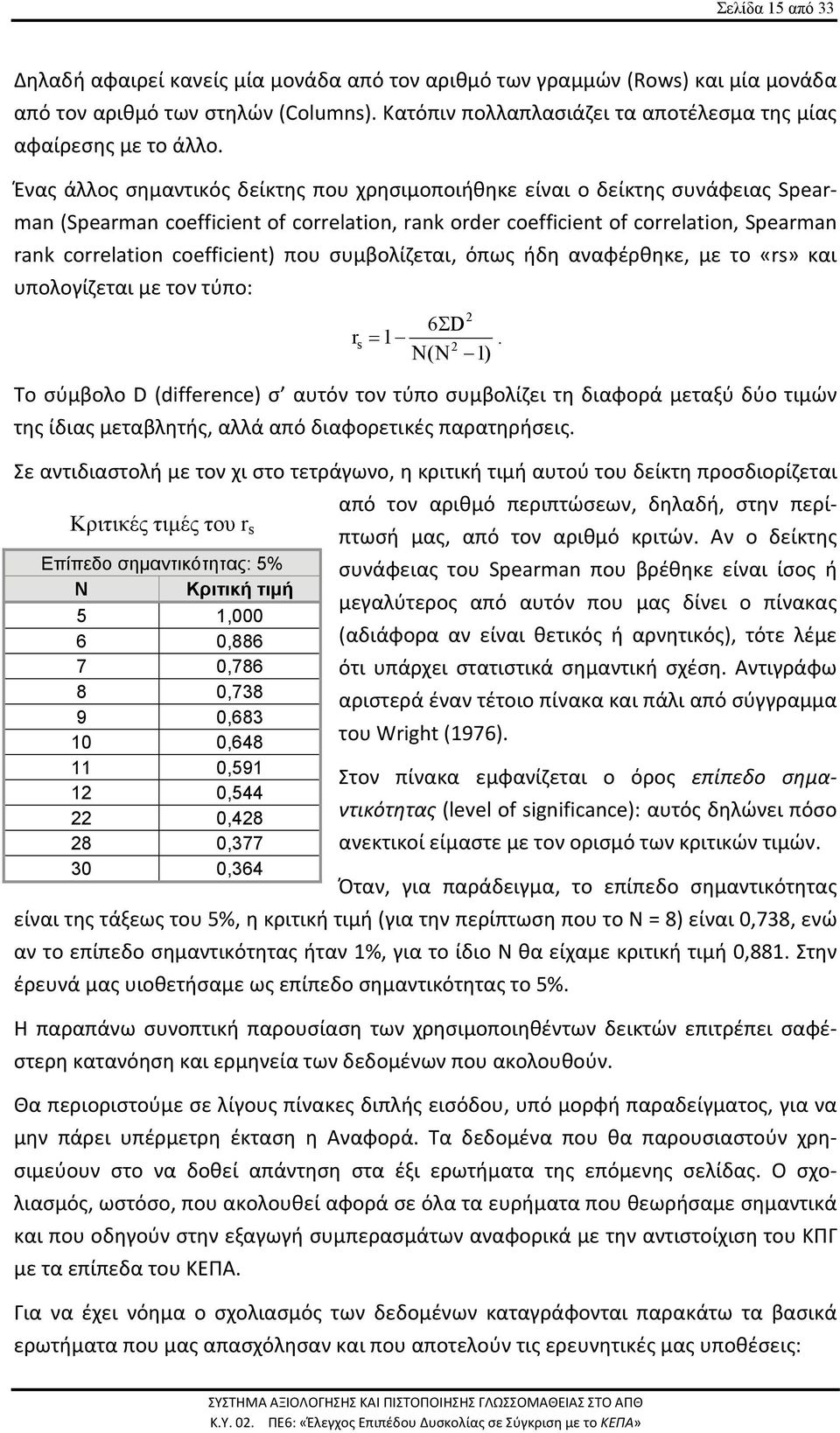 Ένας άλλος σημαντικός δείκτης που χρησιμοποιήθηκε είναι o δείκτης συνάφειας Spearman (Spearman coefficient of correlation, rank order coefficient of correlation, Spearman rank correlation