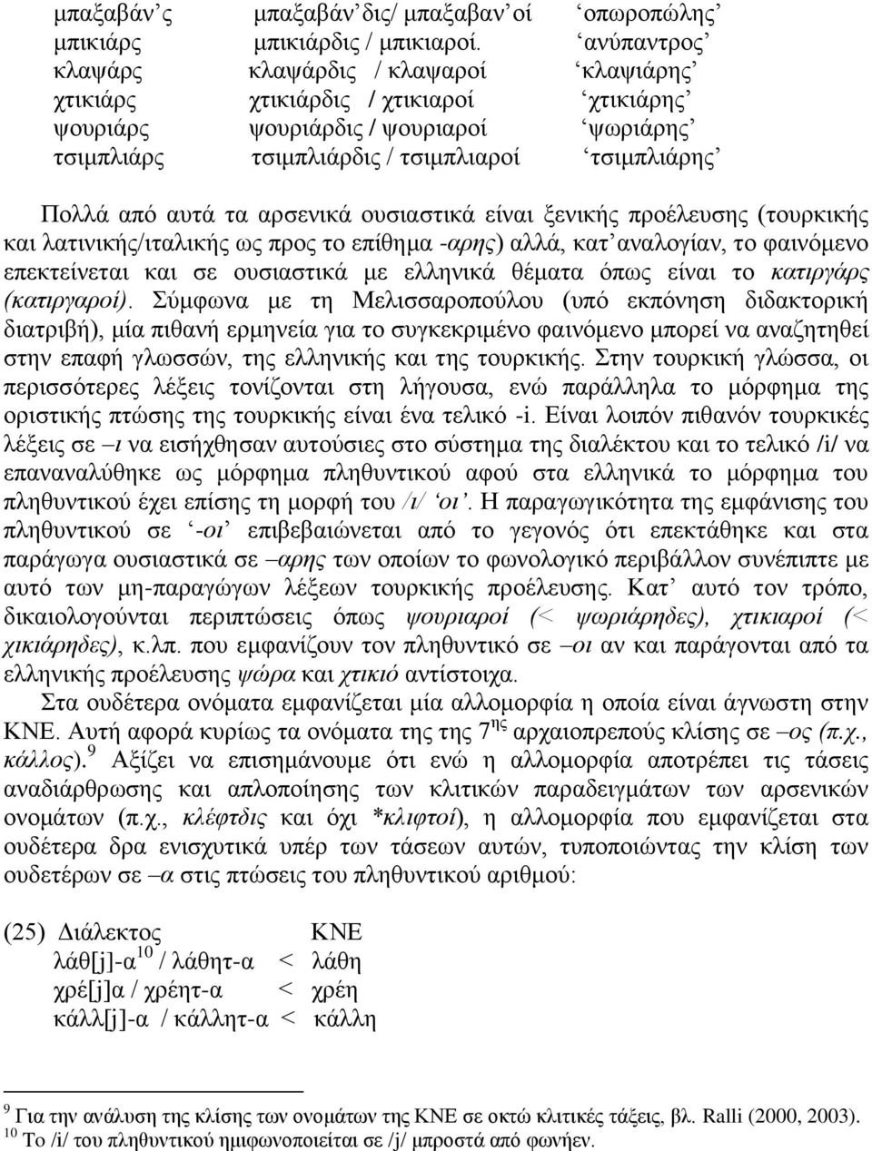 ηα αξζεληθά νπζηαζηηθά είλαη μεληθήο πξνέιεπζεο (ηνπξθηθήο θαη ιαηηληθήο/ηηαιηθήο σο πξνο ην επίζεκα -αξεο) αιιά, θαη αλαινγίαλ, ην θαηλφκελν επεθηείλεηαη θαη ζε νπζηαζηηθά κε ειιεληθά ζέκαηα φπσο