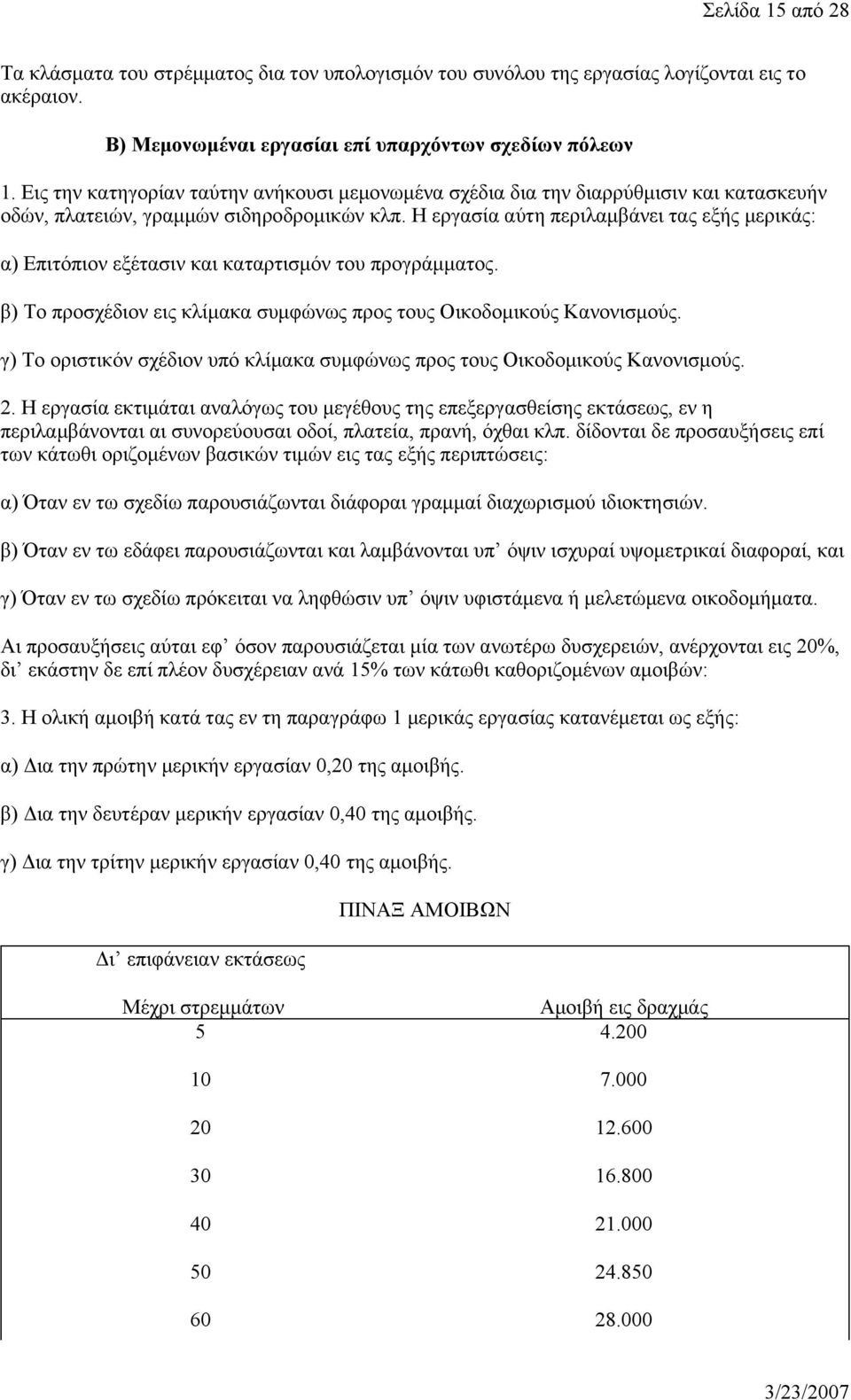 Η εργασία αύτη περιλαμβάνει τας εξής μερικάς: α) Επιτόπιον εξέτασιν και καταρτισμόν του προγράμματος. β) Το προσχέδιον εις κλίμακα συμφώνως προς τους Οικοδομικούς Κανονισμούς.