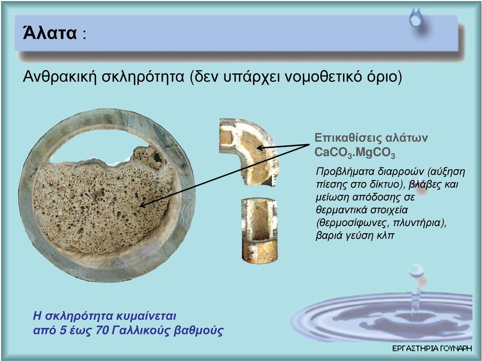 MgCO 3 Προβλήµατα διαρροών (αύξηση πίεσης στο δίκτυο), βλάβες και