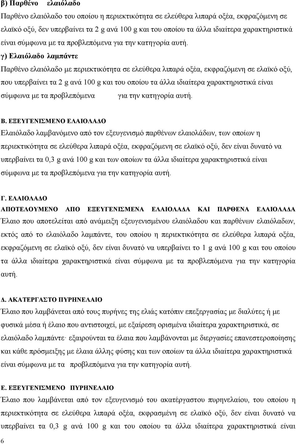 γ) Διαηόιαδν ιακπάληε Παξζέλν ειαηφιαδν κε πεξηεθηηθφηεηα ζε ειεχζεξα ιηπαξά νμέα, εθθξαδφκελε ζε ειατθφ νμχ, πνπ ππεξβαίλεη ηα 2 g αλά 100 g θαη ηνπ νπνίνπ ηα άιια ηδηαίηεξα ραξαθηεξηζηηθά  Β.