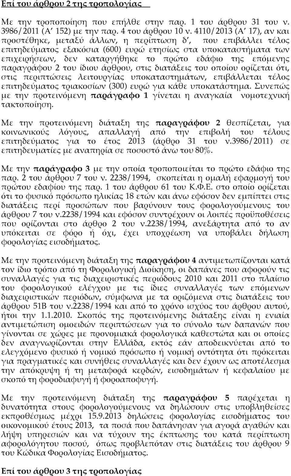 της επόμενης παραγράφου 2 του ίδιου άρθρου, στις διατάξεις του οποίου ορίζεται ότι, στις περιπτώσεις λειτουργίας υποκαταστημάτων, επιβάλλεται τέλος επιτηδεύματος τριακοσίων (300) ευρώ για κάθε