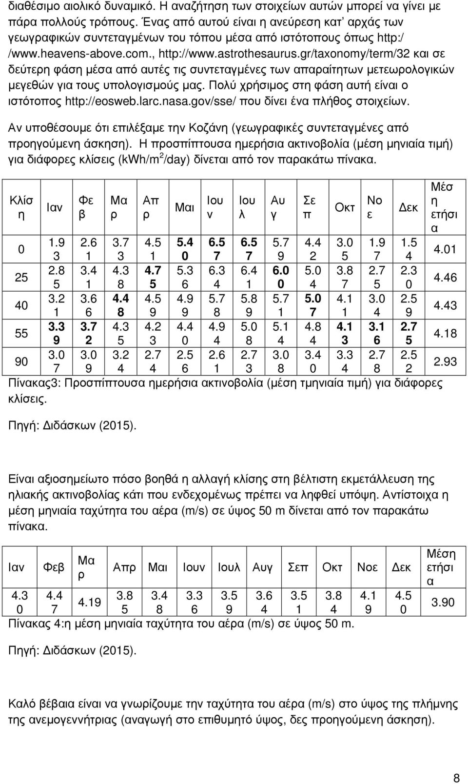 gr/taxonomy/term/32 και σε δεύτερη φάση µέσα από αυτές τις συντεταγµένες των απαραίτητων µετεωρολογικών µεγεθών για τους υπολογισµούς µας. Πολύ χρήσιµος στη φάση αυτή είναι ο ιστότοπος http://eosweb.