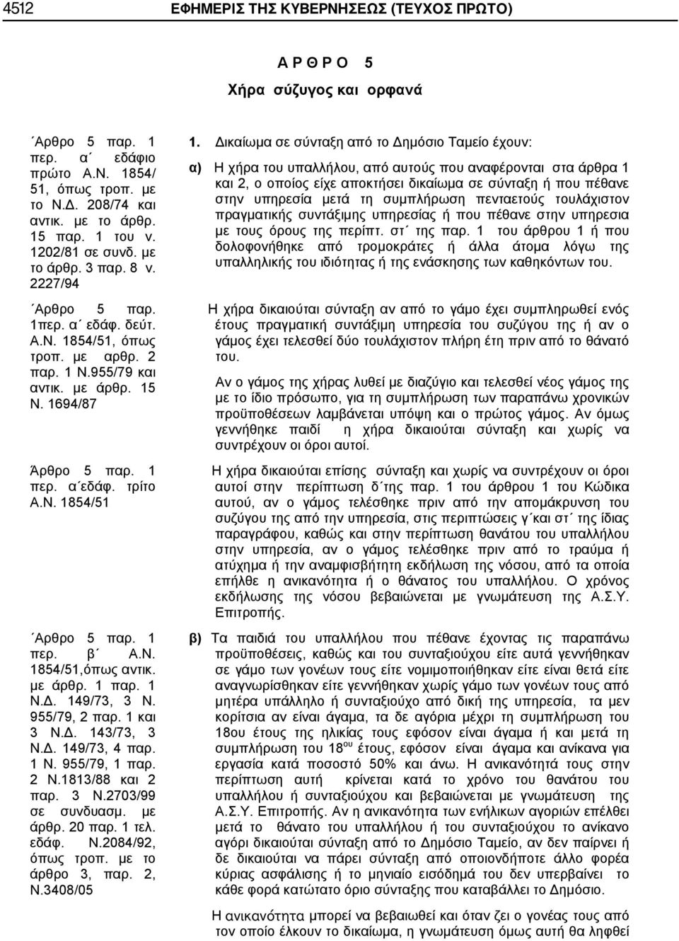 1 περ. β Α.Ν. 1854/51,όπως αντικ. με άρθρ. 1 παρ. 1 Ν.Δ. 149/73, 3 Ν. 955/79, 2 παρ. 1 και 3 Ν.Δ. 143/73, 3 Ν.Δ. 149/73, 4 παρ. 1 Ν. 955/79, 1 παρ. 2 Ν.1813/88 και 2 παρ. 3 Ν.2703/99 σε συνδυασμ.