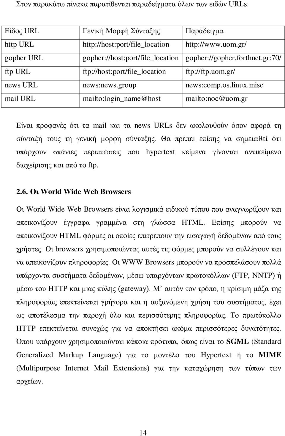 misc mail URL mailto:login_name@host mailto:noc@uom.gr Είναι προφανές ότι τα mail και τα news URLs δεν ακολουθούν όσον αφορά τη σύνταξή τους τη γενική μορφή σύνταξης.