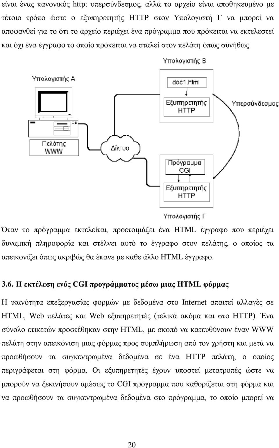 Όταν το πρόγραμμα εκτελείται, προετοιμάζει ένα HTML έγγραφο που περιέχει δυναμική πληροφορία και στέλνει αυτό το έγγραφο στον πελάτης, ο οποίος τα απεικονίζει όπως ακριβώς θα έκανε με κάθε άλλο HTML