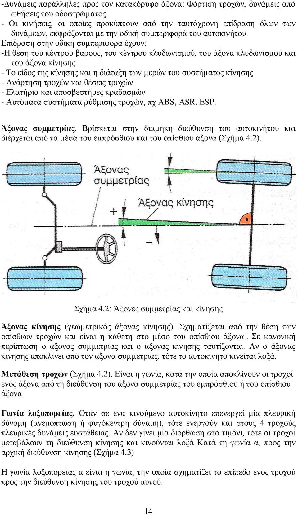 Δπίδξαζε ζηελ νδηθή ζπµπεξηθνξά έρνπλ: -Ζ ζέζε ηνπ θέληξνπ βάξνπο, ηνπ θέληξνπ θιπδσληζκνχ, ηνπ άμνλα θιπδσληζκνχ θαη ηνπ άμνλα θίλεζεο - Σν είδνο ηεο θίλεζεο θαη ε δηάηαμε ησλ µεξψλ ηνπ ζπζηήµαηoο