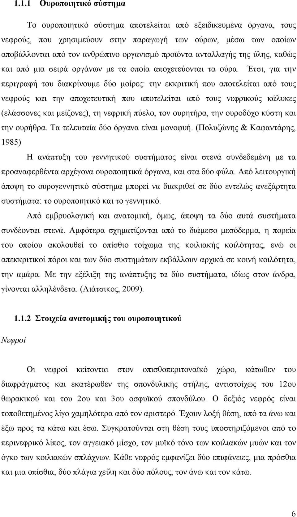 Έτσι, για την περιγραφή του διακρίνουμε δύο μοίρες: την εκκριτική που αποτελείται από τους νεφρούς και την αποχετευτική που αποτελείται από τους νεφρικούς κάλυκες (ελάσσονες και μείζονες), τη νεφρική