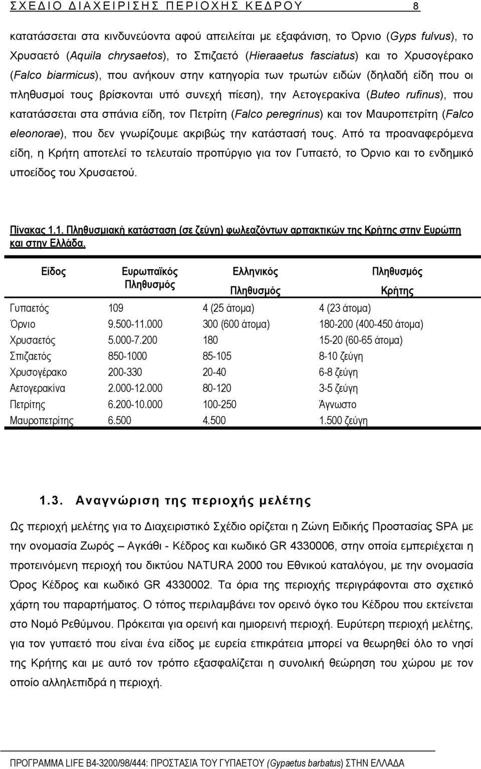 σπάνια είδη, τον Πετρίτη (Falco peregrinus) και τον Μαυροπετρίτη (Falco eleonorae), που δεν γνωρίζουµε ακριβώς την κατάστασή τους.