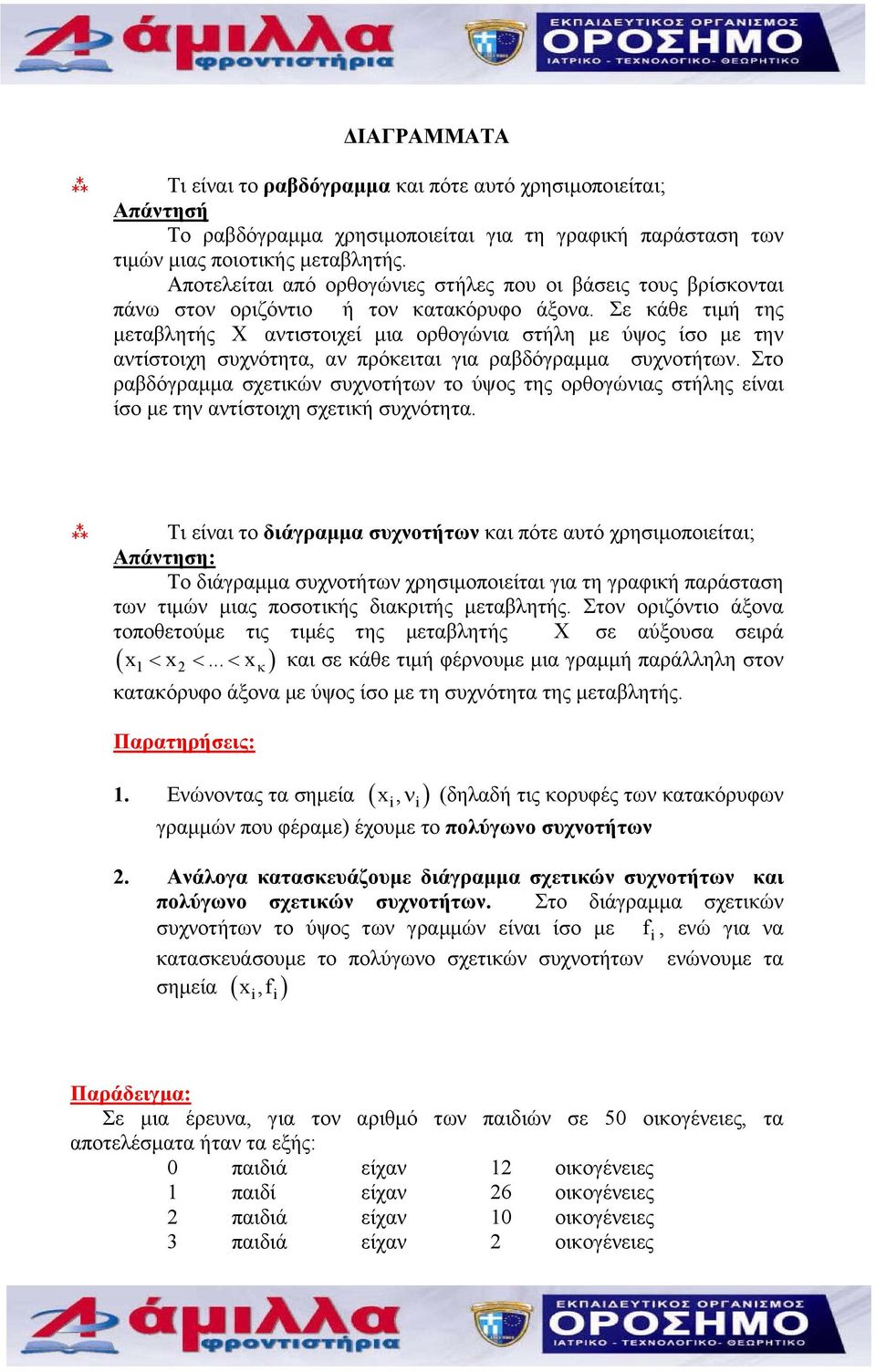 Σε κάθε τιμή της μεταβλητής Χ αντιστιχεί μια ρθγώνια στήλη με ύψς ίσ με την αντίστιχη συχνότητα, αν πρόκειται για ραβδόγραμμα συχντήτων.