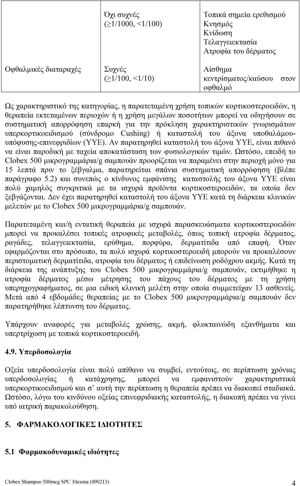 πρόκληση χαρακτηριστικών γνωρισμάτων υπερκορτικοειδισμού (σύνδρομο Cushing) ή καταστολή του άξονα υποθαλάμουυπόφυσης-επινεφριδίων (ΥΥΕ).