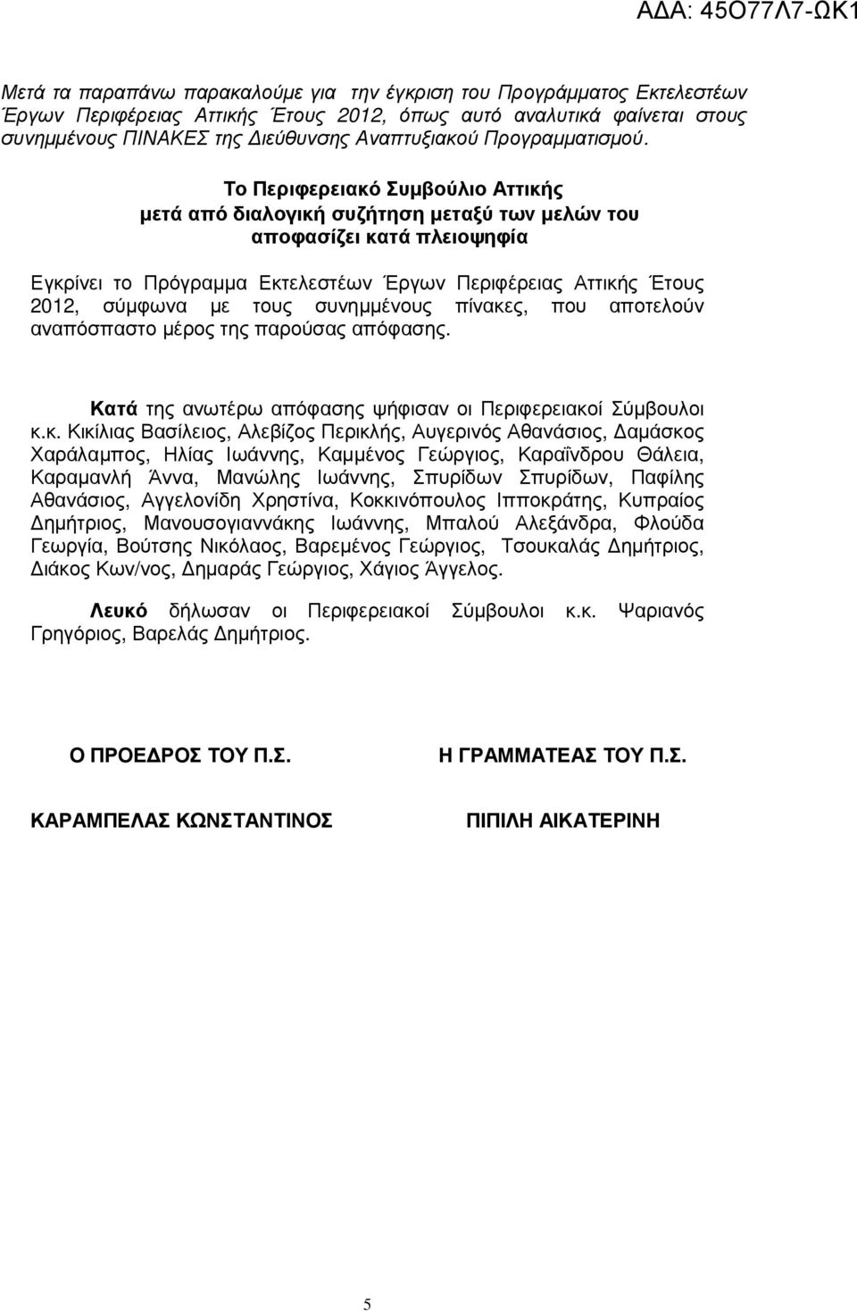 Το εριφερειακό Συµβούλιο Αττικής µετά από διαλογική συζήτηση µεταξύ των µελών του αποφασίζει κατά πλειοψηφία Εγκρίνει το ρόγραµµα Εκτελεστέων Έργων εριφέρειας Αττικής Έτους 202, σύµφωνα µε τους