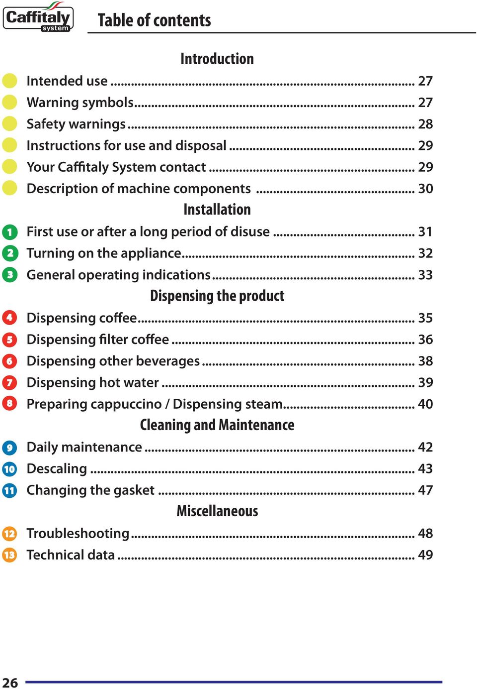 .. 32 General operating indications... 33 Dispensing the product Dispensing coffee... 35 Dispensing filter coffee... 36 Dispensing other beverages... 38 Dispensing hot water.