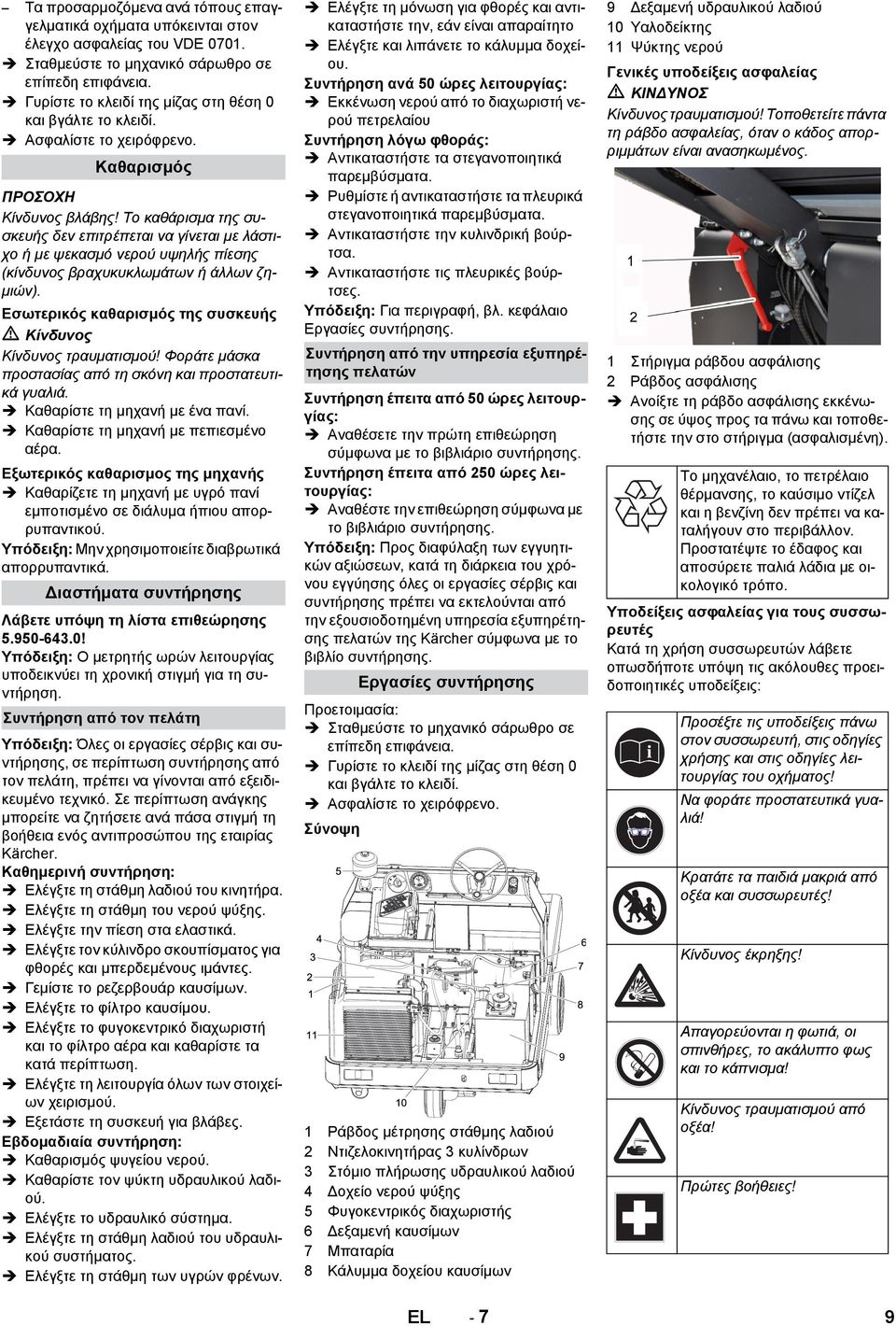 Το καθάρισμα της συσκευής δεν επιτρέπεται να γίνεται με λάστιχο ή με ψεκασμό νερού υψηλής πίεσης (κίνδυνος βραχυκυκλωμάτων ή άλλων ζημιών). Εσωτερικός καθαρισμός της συσκευής Κίνδυνος τραυματισμού!