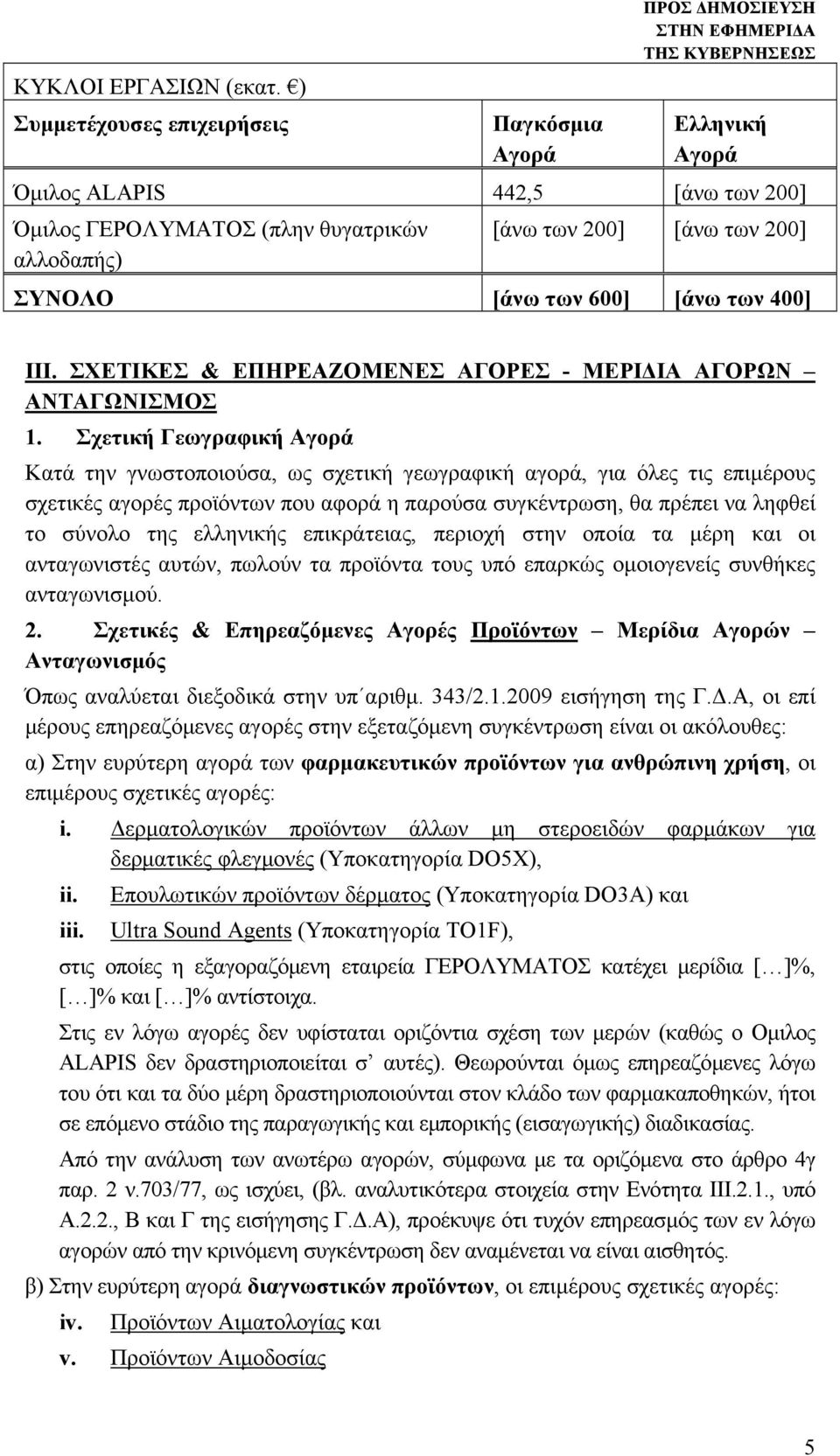 των 600] [άνω των 400] ΙΙΙ. ΣΧΕΤΙΚΕΣ & ΕΠΗΡΕΑΖΟΜΕΝΕΣ ΑΓΟΡΕΣ - ΜΕΡΙΔΙΑ ΑΓΟΡΩΝ ΑΝΤΑΓΩΝΙΣΜΟΣ 1.