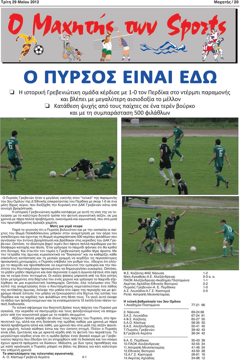 1-0 σε ένα μάτς δίχως αύριο, που διεξήχθη την Κυριακή στο ΔΑΚ Γρεβενών κάτω από συνεχή βροχόπτωση.