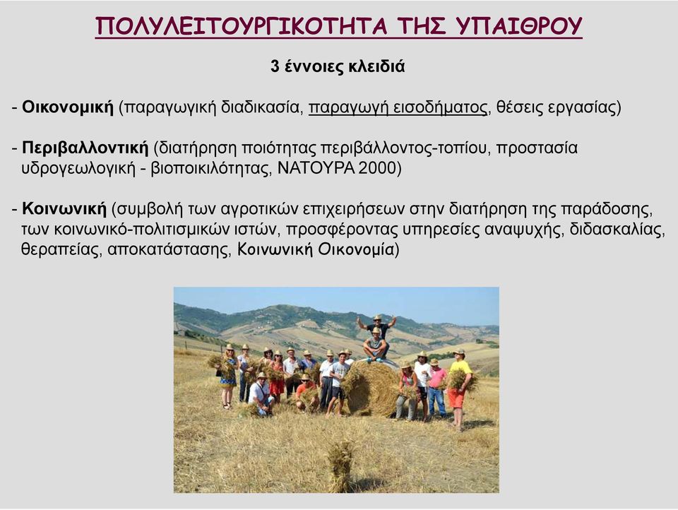 βιοποικιλότητας, ΝΑΤΟΥΡΑ 2000) -Κοινωνική(συμβολή των αγροτικών επιχειρήσεων στην διατήρηση της παράδοσης, των