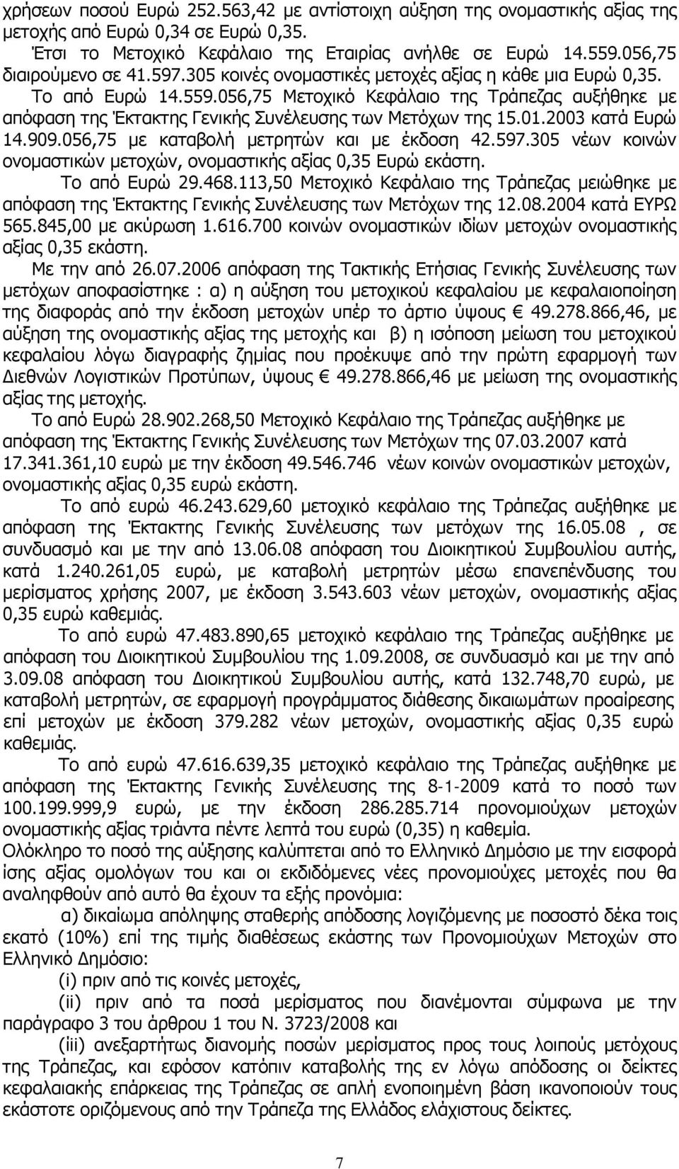 2003 κατά Ευρώ 14.909.056,75 με καταβολή μετρητών και με έκδοση 42.597.305 νέων κοινών ονομαστικών μετοχών, ονομαστικής αξίας 0,35 Ευρώ εκάστη. Το από Ευρώ 29.468.