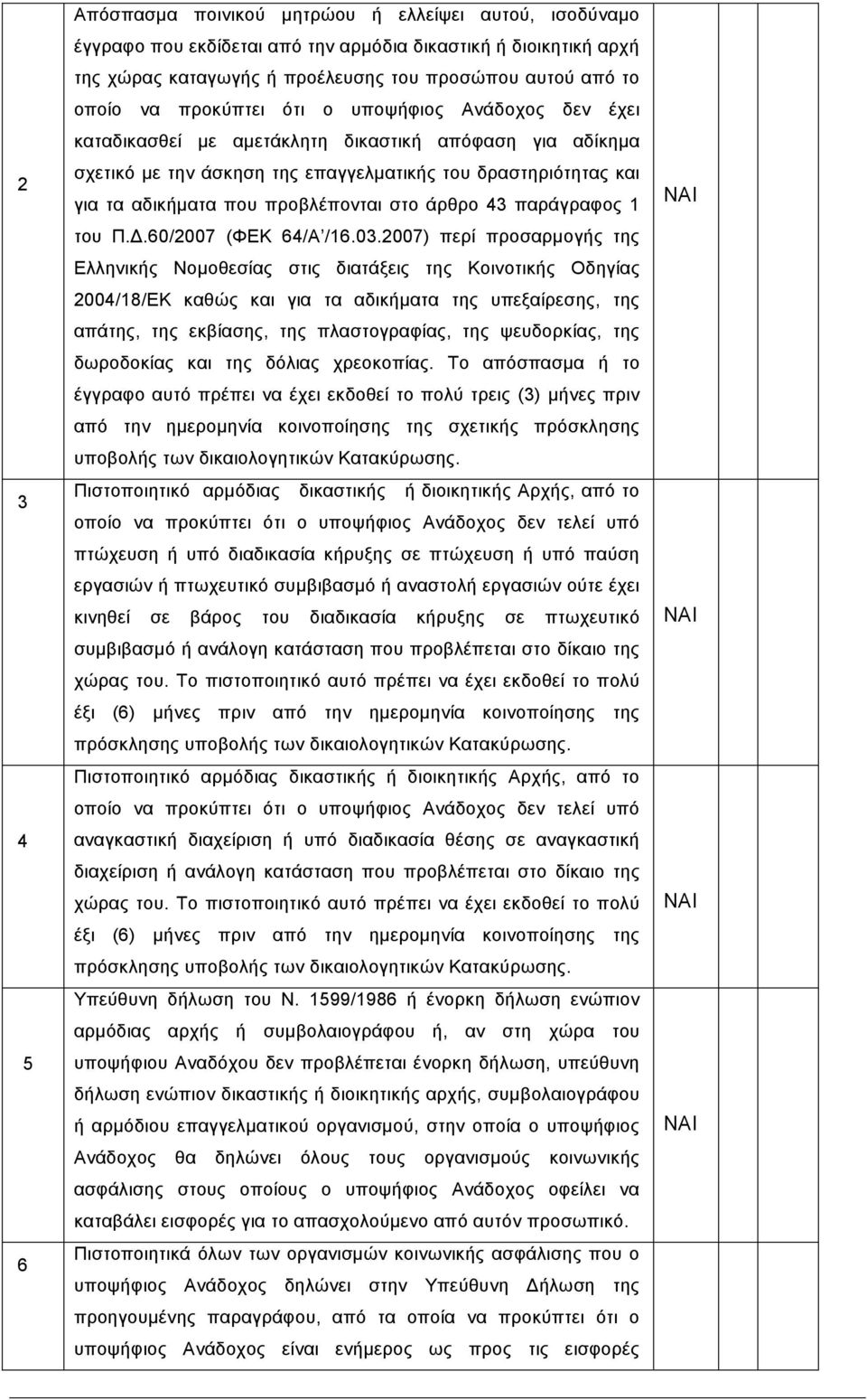 στο άρθρο 43 παράγραφος 1 του Π..60/2007 (ΦΕΚ 64/A /16.03.