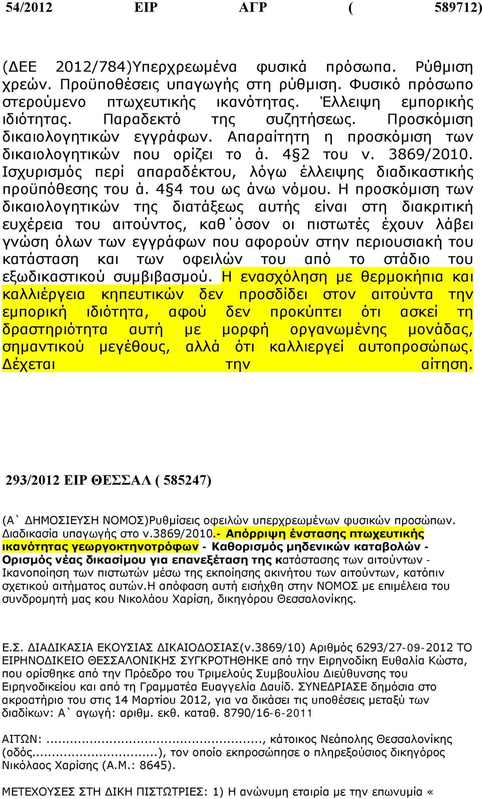 Ισχυρισμός περί απαραδέκτου, λόγω έλλειψης διαδικαστικής προϋπόθεσης του ά. 4 4 του ως άνω νόμου.