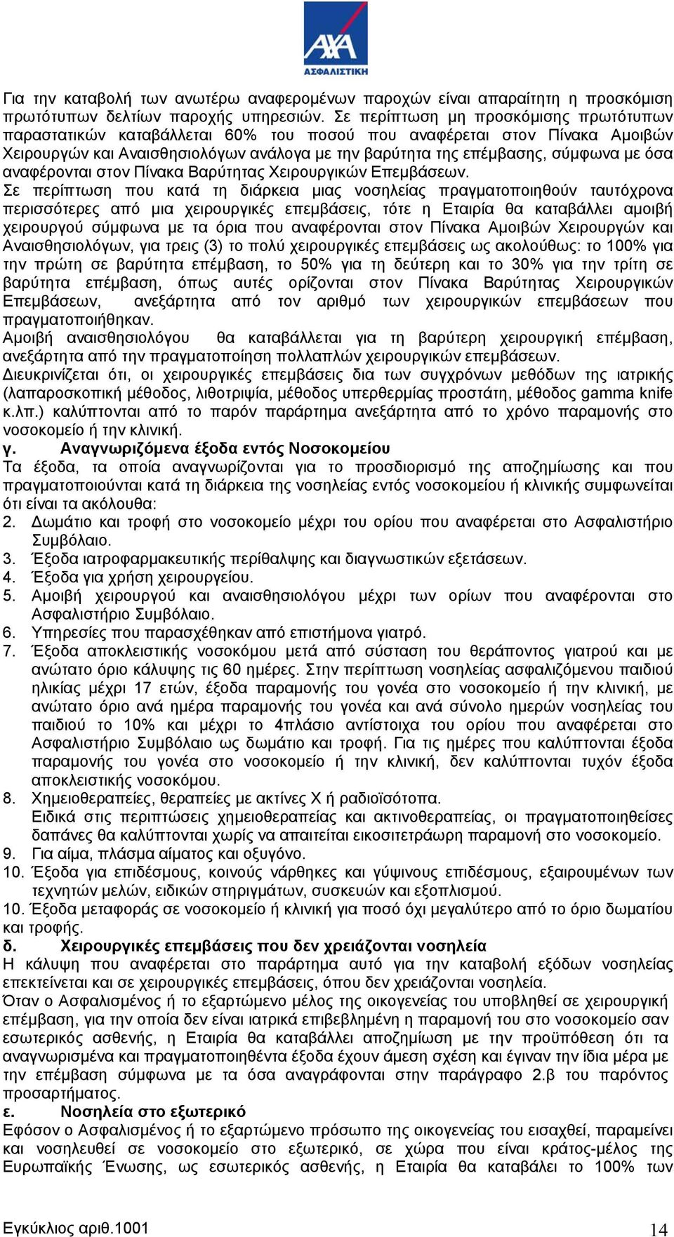 αναφέρονται στον Πίνακα Βαρύτητας Χειρουργικών Επεμβάσεων.