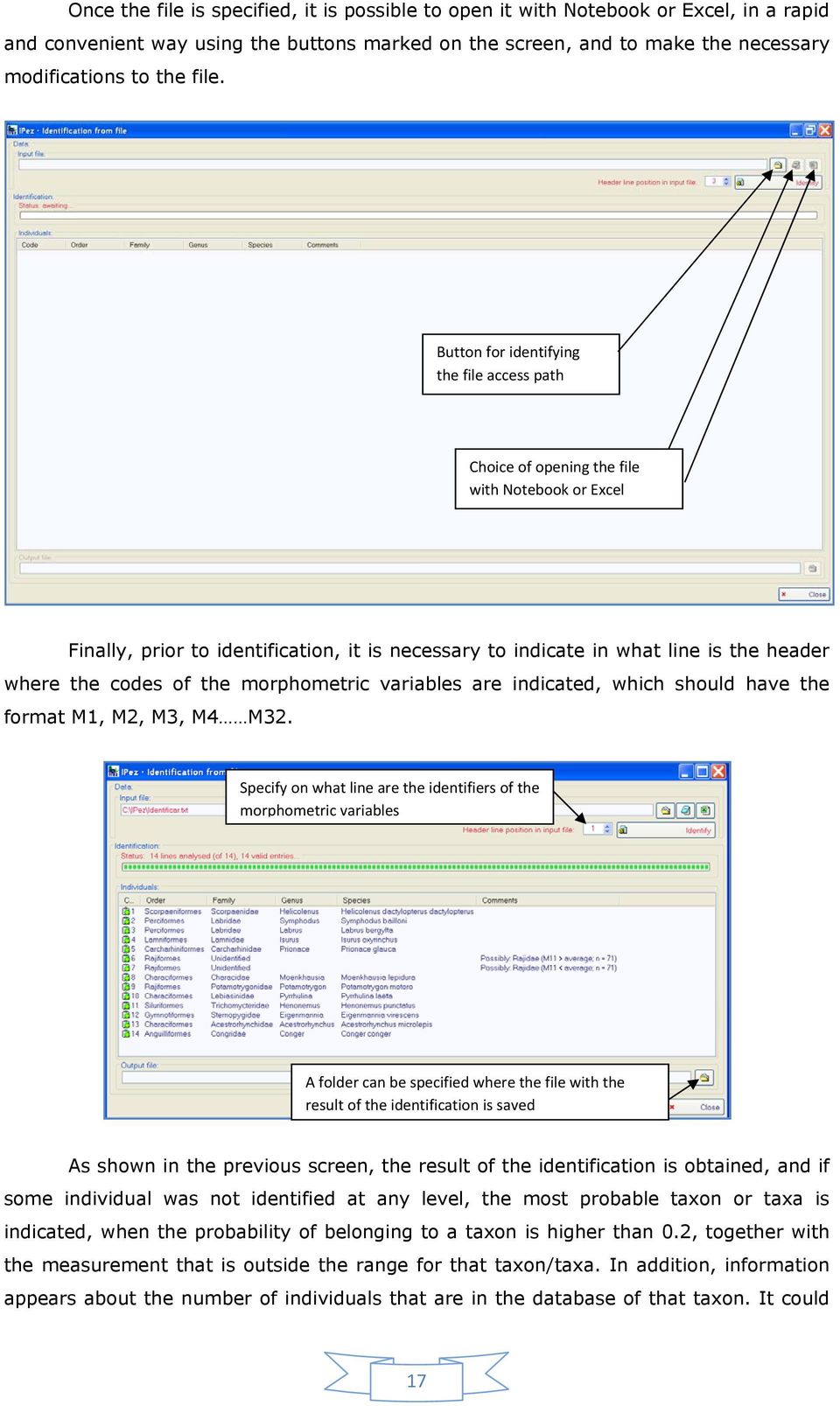 of the morphometric variables are indicated, which should have the format M1, M2, M3, M4 M32.