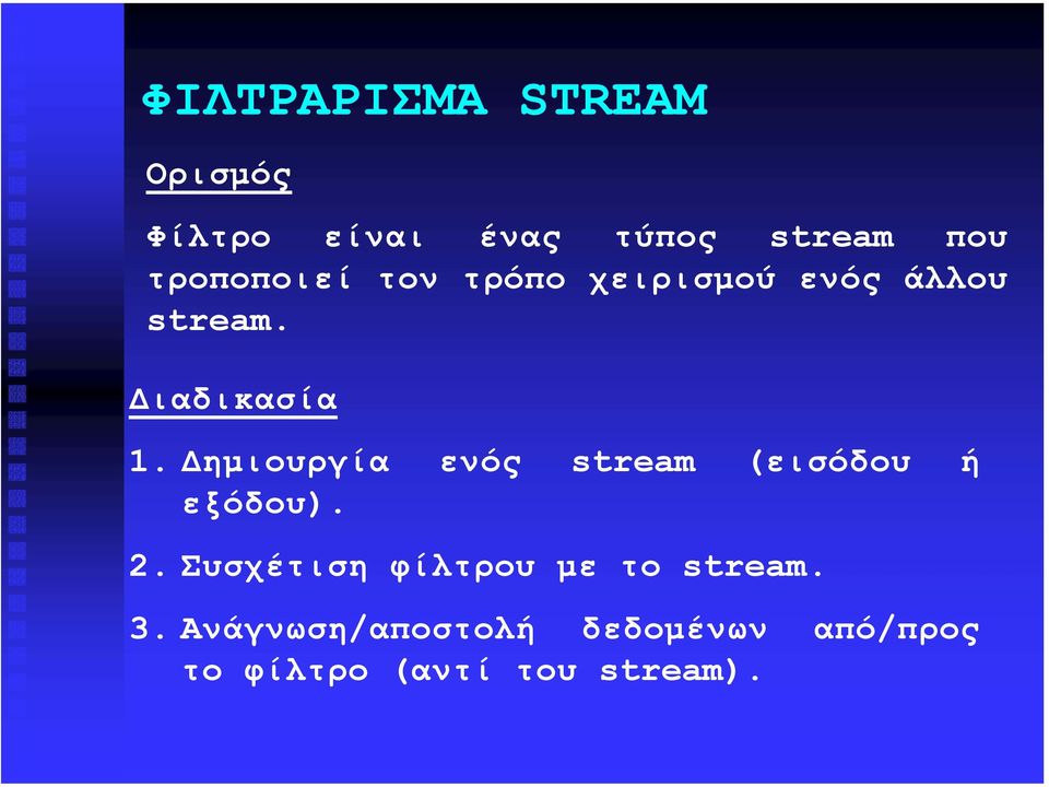 ηµιουργία ενός stream (εισόδου ή εξόδου). 2.