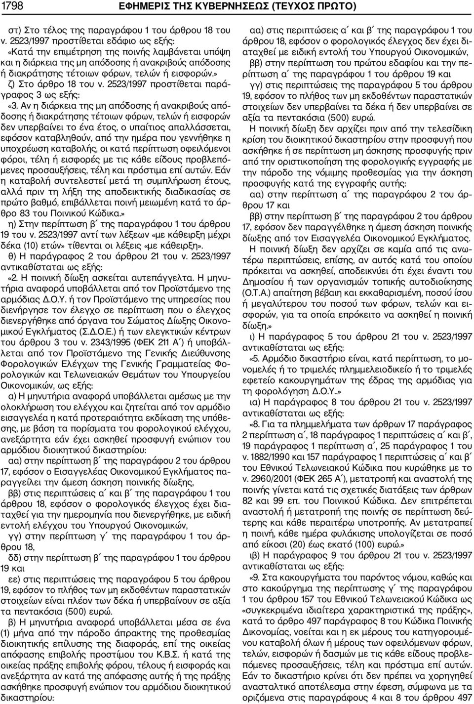 » ζ) Στο άρθρο 18 του ν. 2523/1997 προστίθεται παρά γραφος 3 ως εξής: «3.